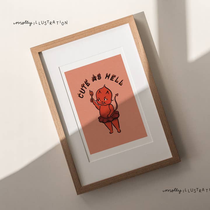 Molly Illustration - Wholesale Art Print - Cute As Hell Kewpie Devil Illustrated Wall Art Print3