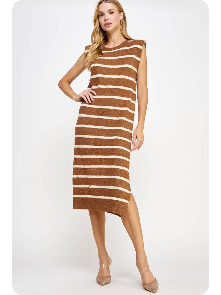 Strut & Bolt - Wholesale Dress - Women's - Shoulder Pad Sleeveless Textured Striped Knit Dress19