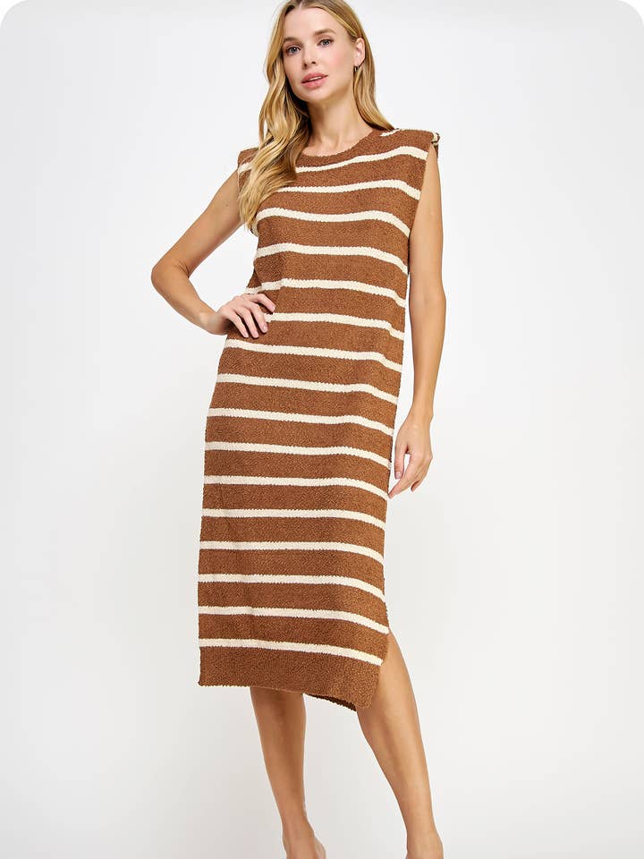 Abito in maglia a righe testurizzate senza maniche con spalline per la vendita all'ingrosso da parte di Strut & Bolt