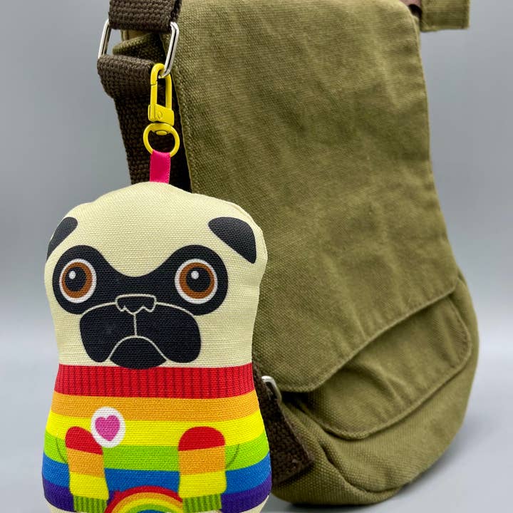 Rainbow Sweater – Lucky Pug Bag Charm – Fawn for wholesale by Nerfect Artistic Novelties