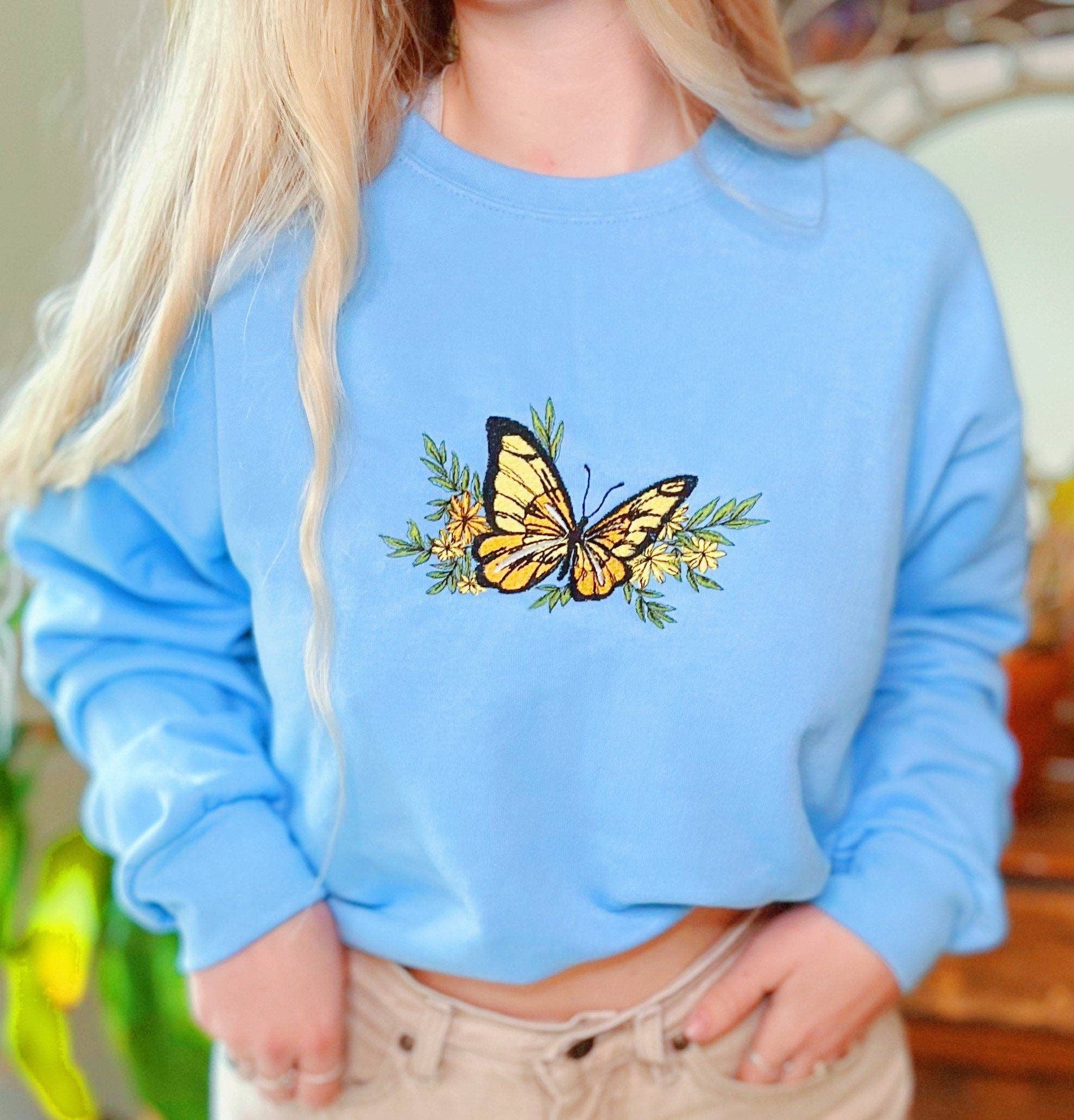 LeBeau Denim Co. - Vente Sweat-shirt – femme - Pull ras-du-cou papillon bleu bébé0