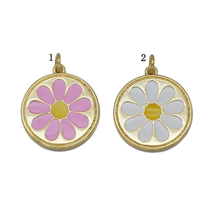 White Pink Enamel Daisy Flower Charm, Sku#L707 for wholesale by BestBeads&Beyond