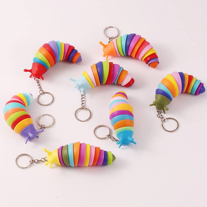 PR GROUPS LLC – Engroshandel Nøglering - Børn – Farverig Snegle Fidget Nøglering - Assorterede