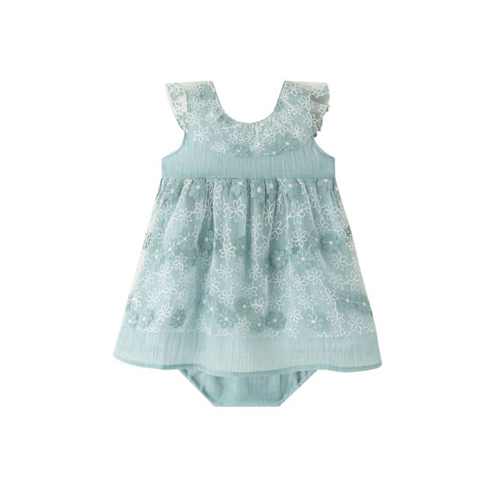 Green baby dress with flowers for wholesale on Faire