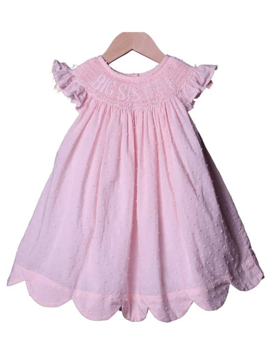 Smocked Big Sister Pink Swiss Dot Dress for wholesale by The Smocked Flamingo