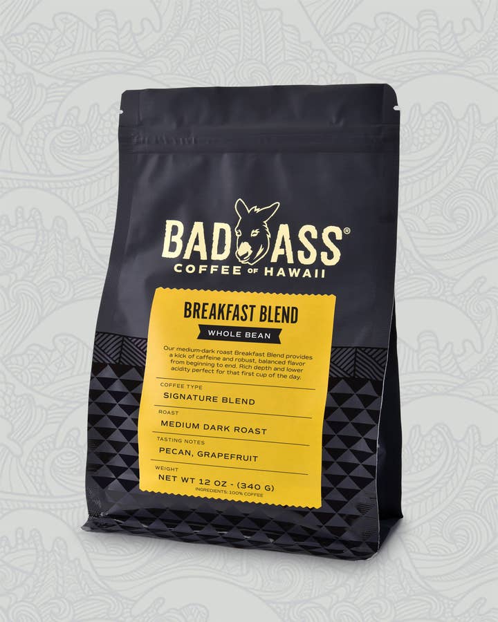 Bad Ass Coffee of Hawaii - Wholesale Coffee Beans - Signature Breakfast Blend | 12oz Bag0