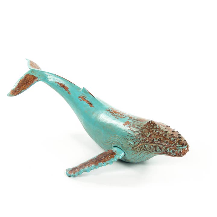 Distressed Turquoise and Brown Humpback Whale Sculpture for wholesale on Faire1