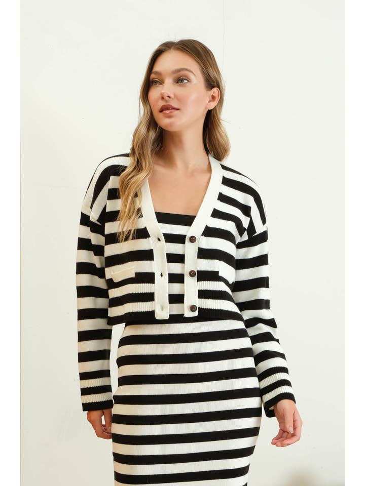 The Workshop Studio - Wholesale Cardigan - Women's - STRIPE LONG SLEEVE KNIT BUTTON DOWN CARDIGAN