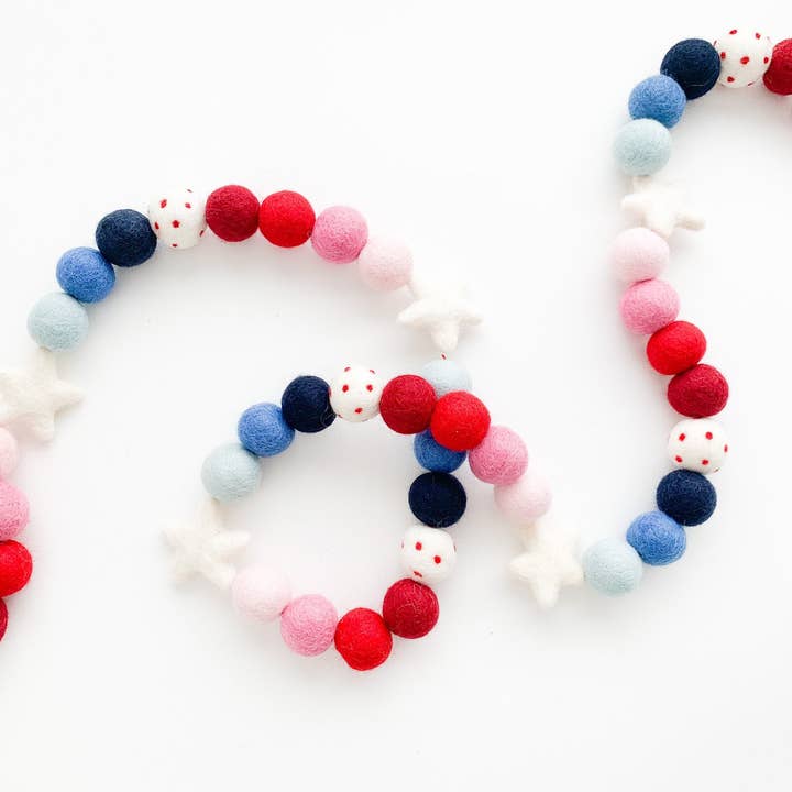 Patriotic Stars Felt Ball Garland for wholesale by Pearl & Jane