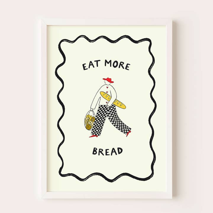 Eat More Bread Art Print | Kitchen Art | Bread Print for wholesale by Little Black Cat Illustrated Goods