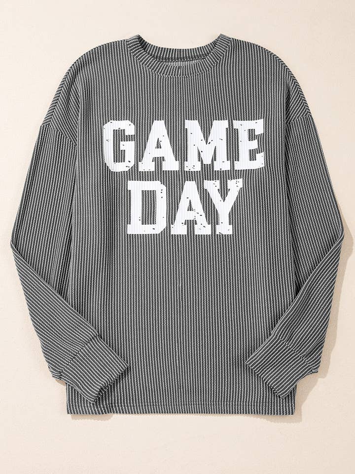 Lovesoft - Wholesale Graphic Sweatshirt - Women's - Dark Grey Corded GAME DAY Graphic Long Sleeve Crewneck Top4