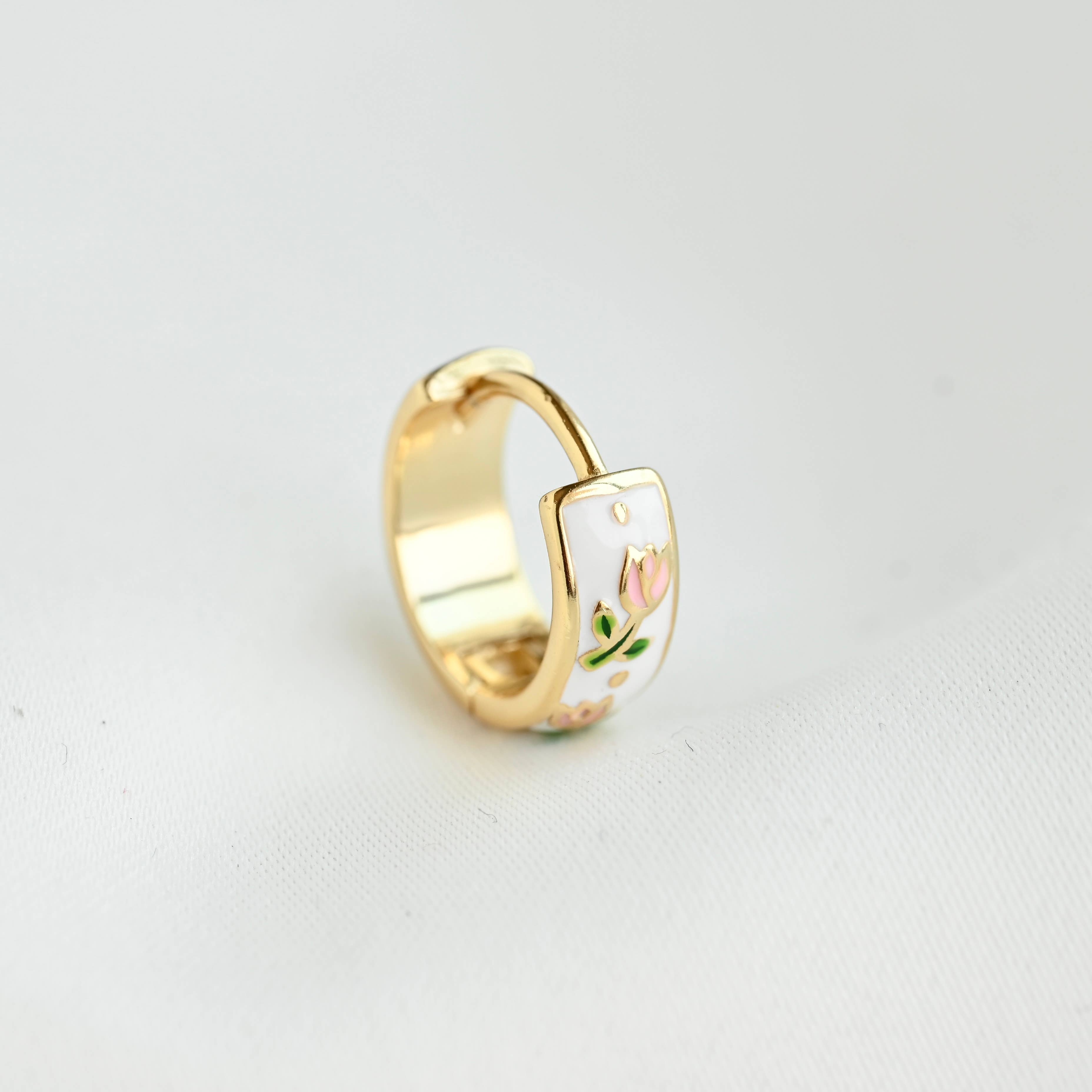 Blueyejewelry - Wholesale Huggie Earrings - Gold Enamel Flower Hoop Earrings-Vintage Style Silver Hoops3