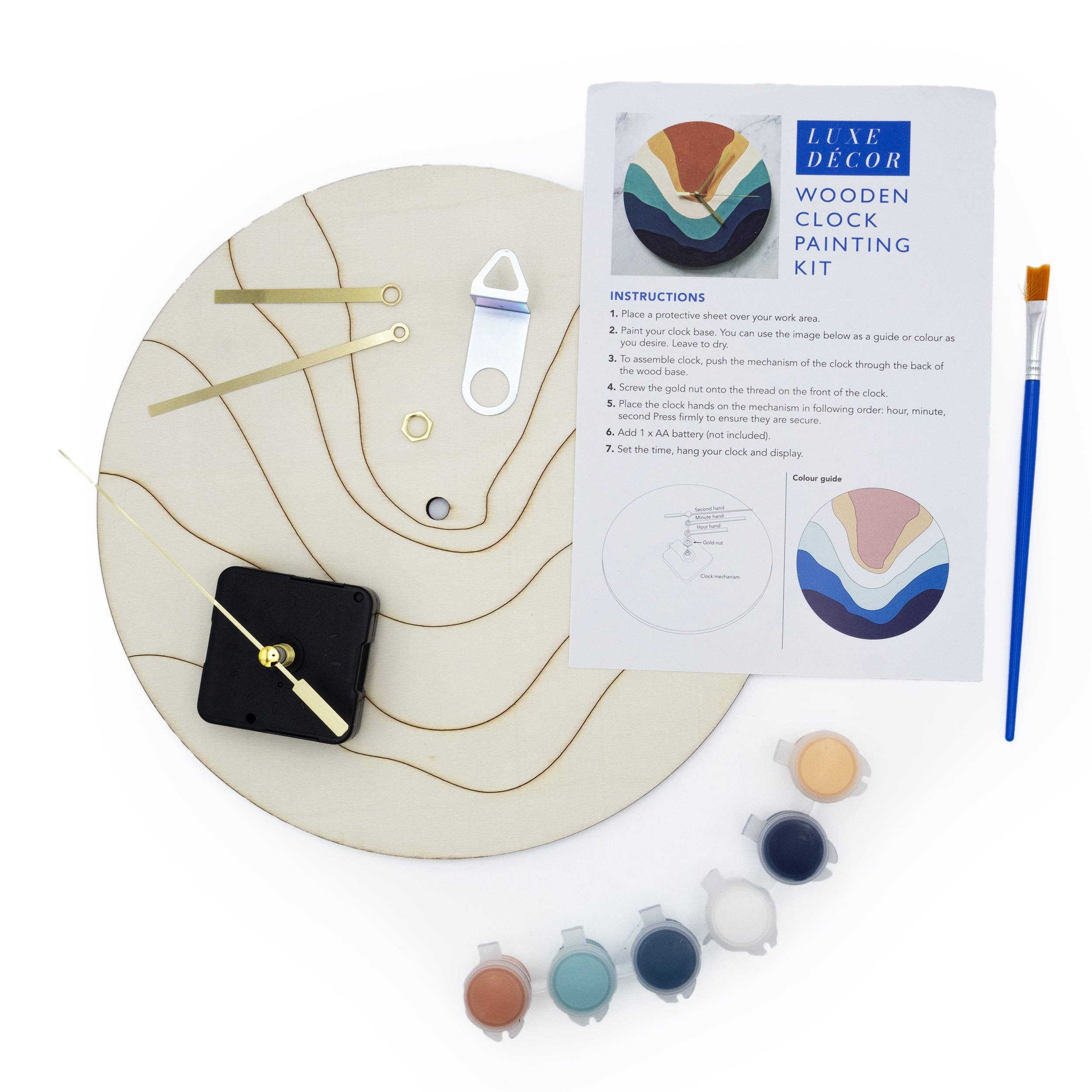 Robert Frederick Ltd – wholesale DIY craft kit – Luxe Décor Wooden Clock Painting Kit1