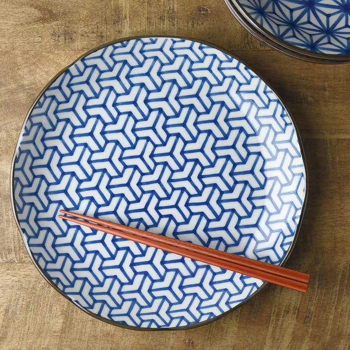Japanese pattern hexagonal 24.5cm plate for wholesale by Yamani