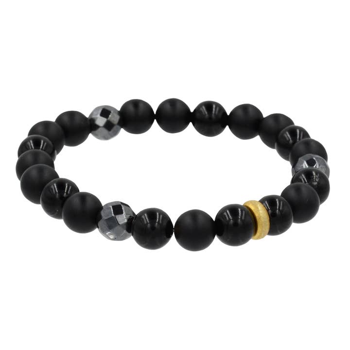 Black Onyx Bracelet with Gold Bead Accents for wholesale by Kamaria Jewelry