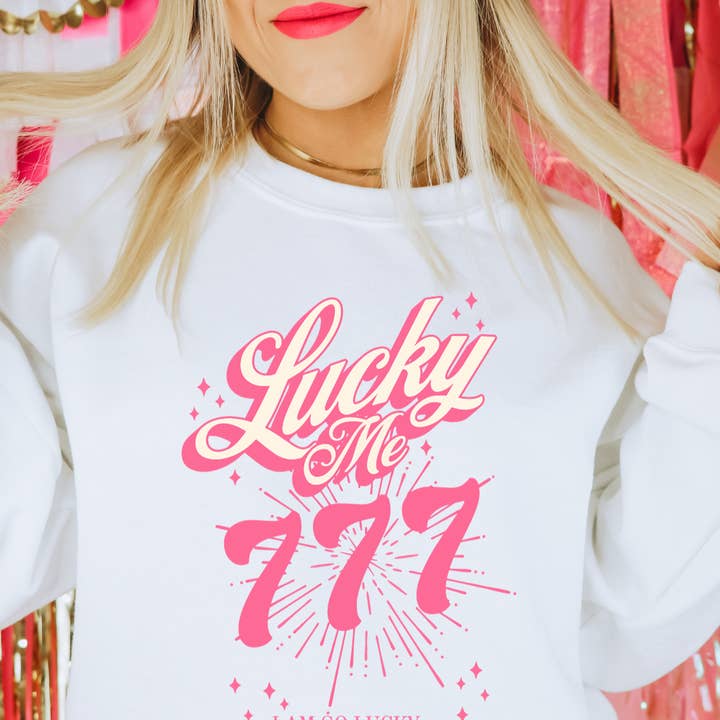 Uncommon Label - Wholesale Graphic Sweatshirt - Women's - Lucky Me 777 Adult Crewneck Pullover (Pink)0