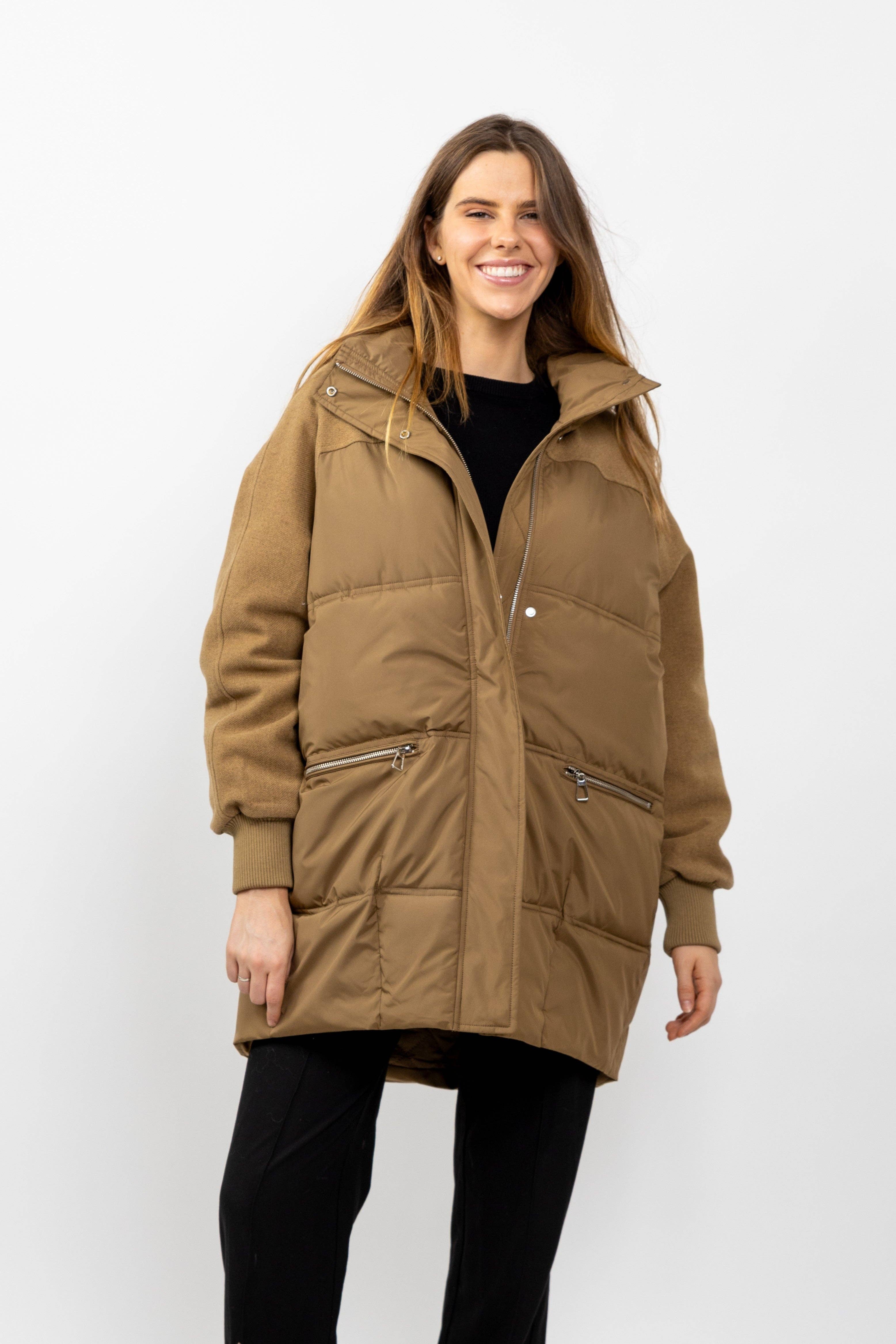 KZELL PARIS - Wholesale Puffer Jacket - Women's - BI-MATERIAL DOWN JACKET WITH WOOL1