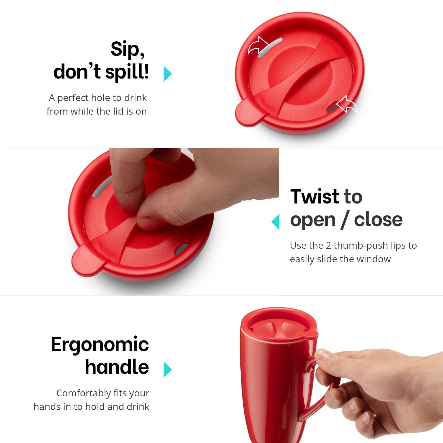 Kadra Kitchenware - Wholesale Coffee Mug - Mitbak - Classic Mug with Lids, Red, 6 Pk2