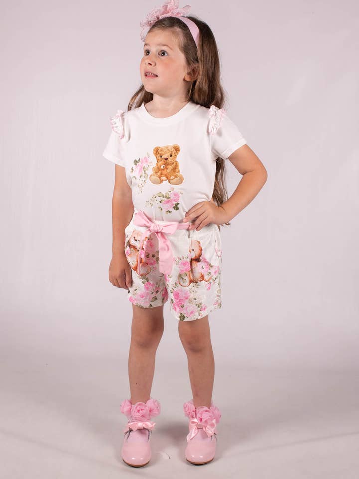 Conjunto de short y blusa para niñas con diseño de osito, 2 piezas para venta al por mayor de BEAU KiD