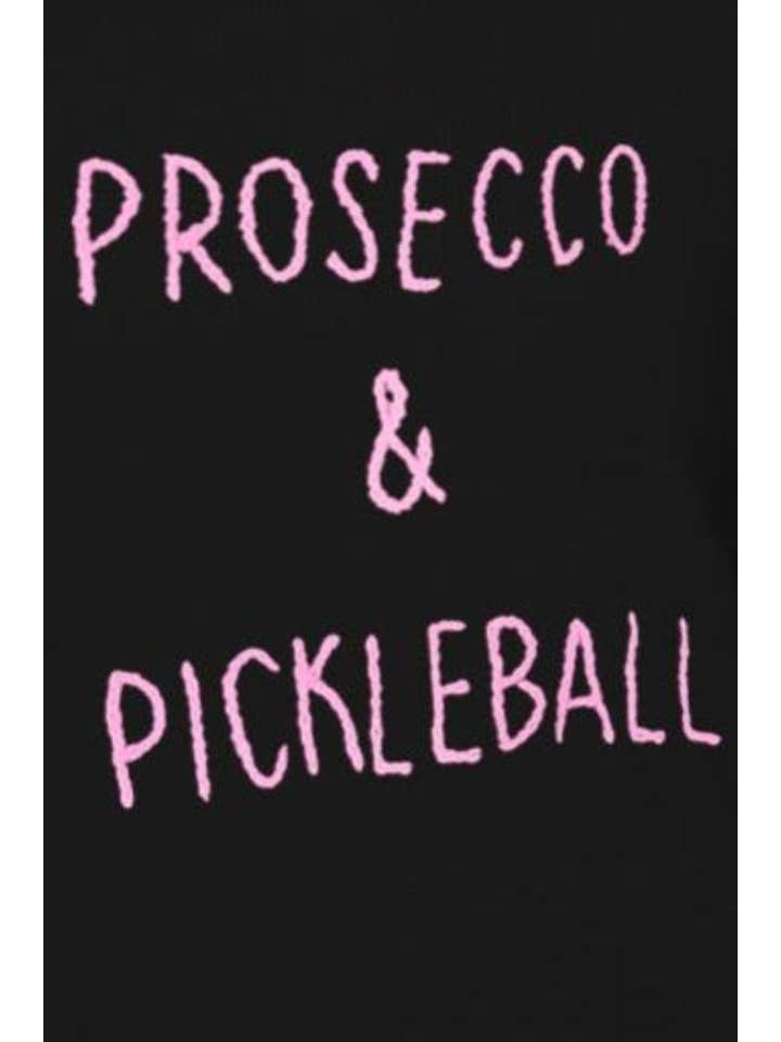 Sort-Pink 100% Cashmere Hættetrøje i Sort med Broderi "Prosecco & Pickleball" for engroshandel på Faire2