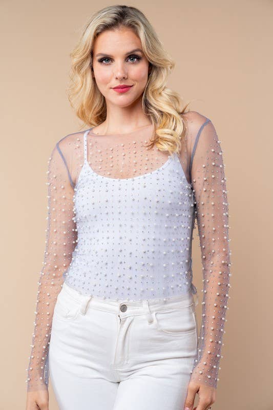 White Birch - Wholesale Blouse - Women's - T24705 Long Sleeve Metalic Mesh Top16