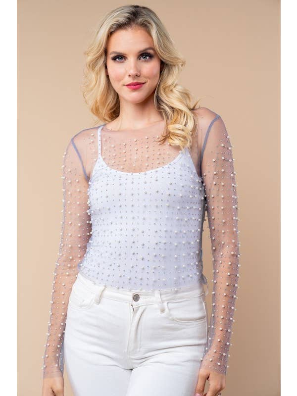 White Birch - Wholesale Blouse - Women's - T24705 Long Sleeve Metalic Mesh Top16