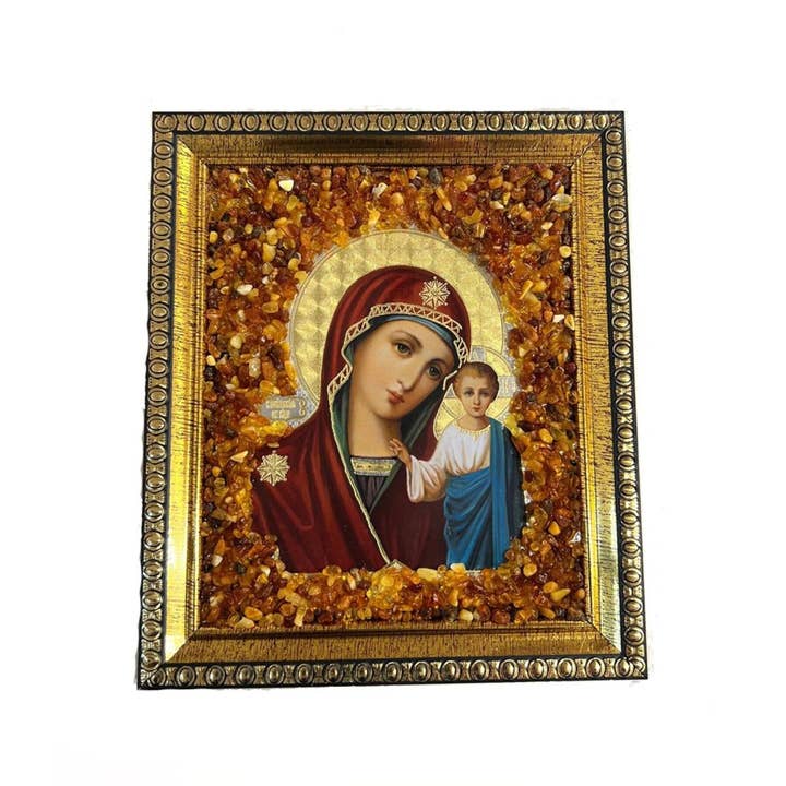 Amber Orthodox Icon Our Lady of Kazan – Handmade in USA by KIZIMA for wholesale by KIZIMA