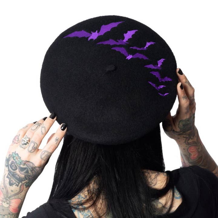 Bat Repeat Purple Beret Hat for wholesale by Kreepsville