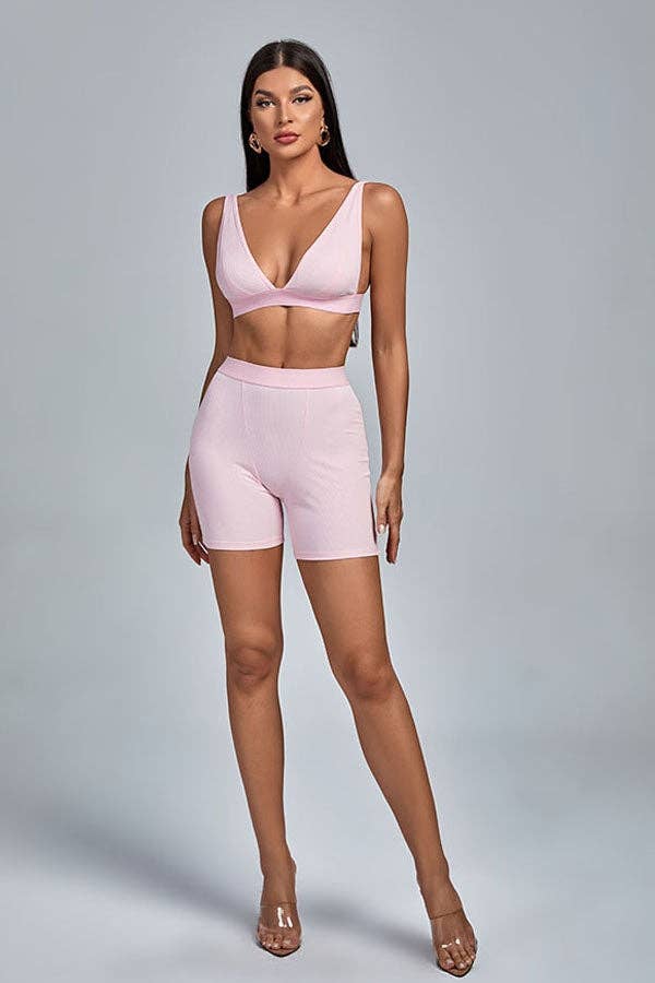 MB Fashion Wholesale - Vente Ensemble de vêtements d'intérieur – femme - Ensemble bralette côtelée et short de motard MB FASHION 2421T33