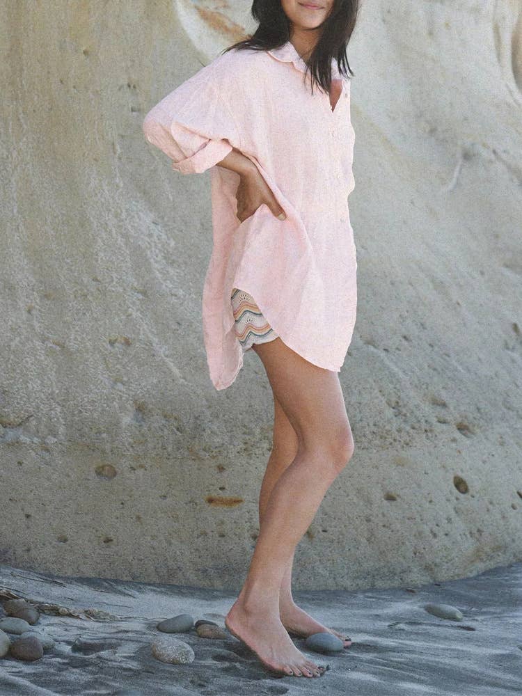 Lily Clothing - Wholesale Button Down Shirt - Women's - COTTON AND LINEN PRESSED SIDE BUTTON SHIRT5