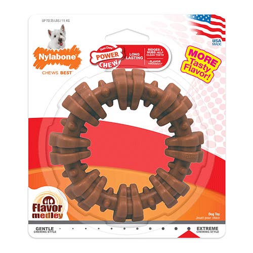 King Wholesale Pet Goods - Wholesale Pet Chew Toy - Dog - NYLABONE Power Chew Textured Dog Chew Ring Toy Flavor Medley