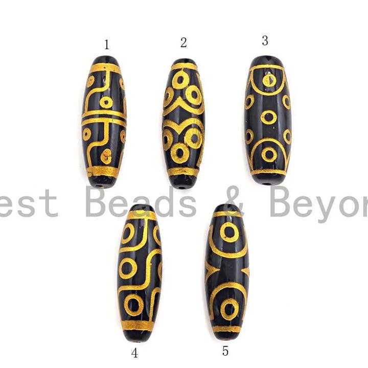 Natural Tibetan Agate Long Oval Shape Beads, Black Gold Dzi beads, Barrel Agate Beads, 10x30mm, sku#U585 for wholesale by BestBeads&Beyond