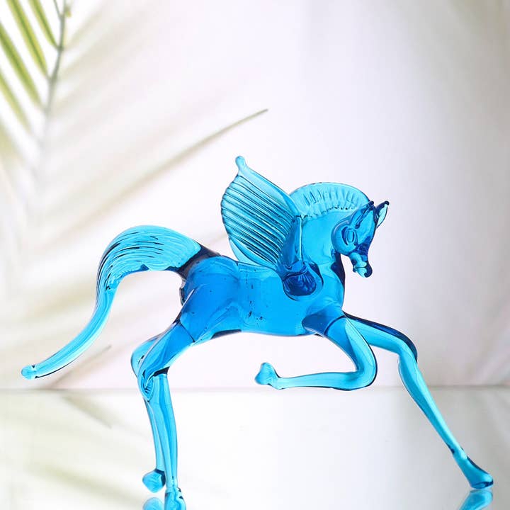 Glasblaue Pegasus-Pferdeskulptur, Lampwork-Tierstatue für den Großhandel von Adamodart