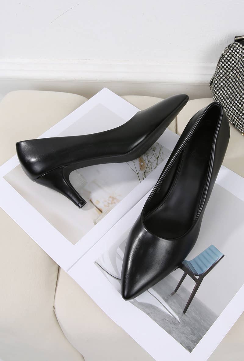 BELLICY / Cink-me - Wholesale Low Heels - Women's - DMP987-1, Pointed toe pumps with medium heel in faux leather4