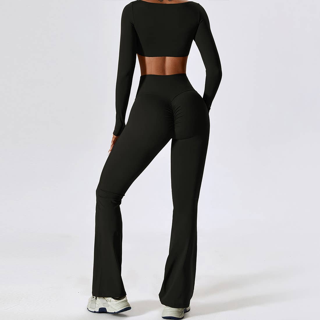 Sodalemon - Wholesale Activewear Set - Women's - 2 Pcs Set Long Sleeve Crop Top Dance Yoga Flare Pants8