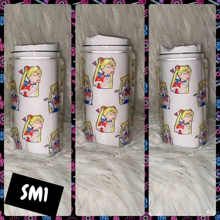 Zoe & Finn’s Creations - Wholesale Drinkglas/beker - Sailor Moon glazen drinkbeker met bamboedeksel en rietje