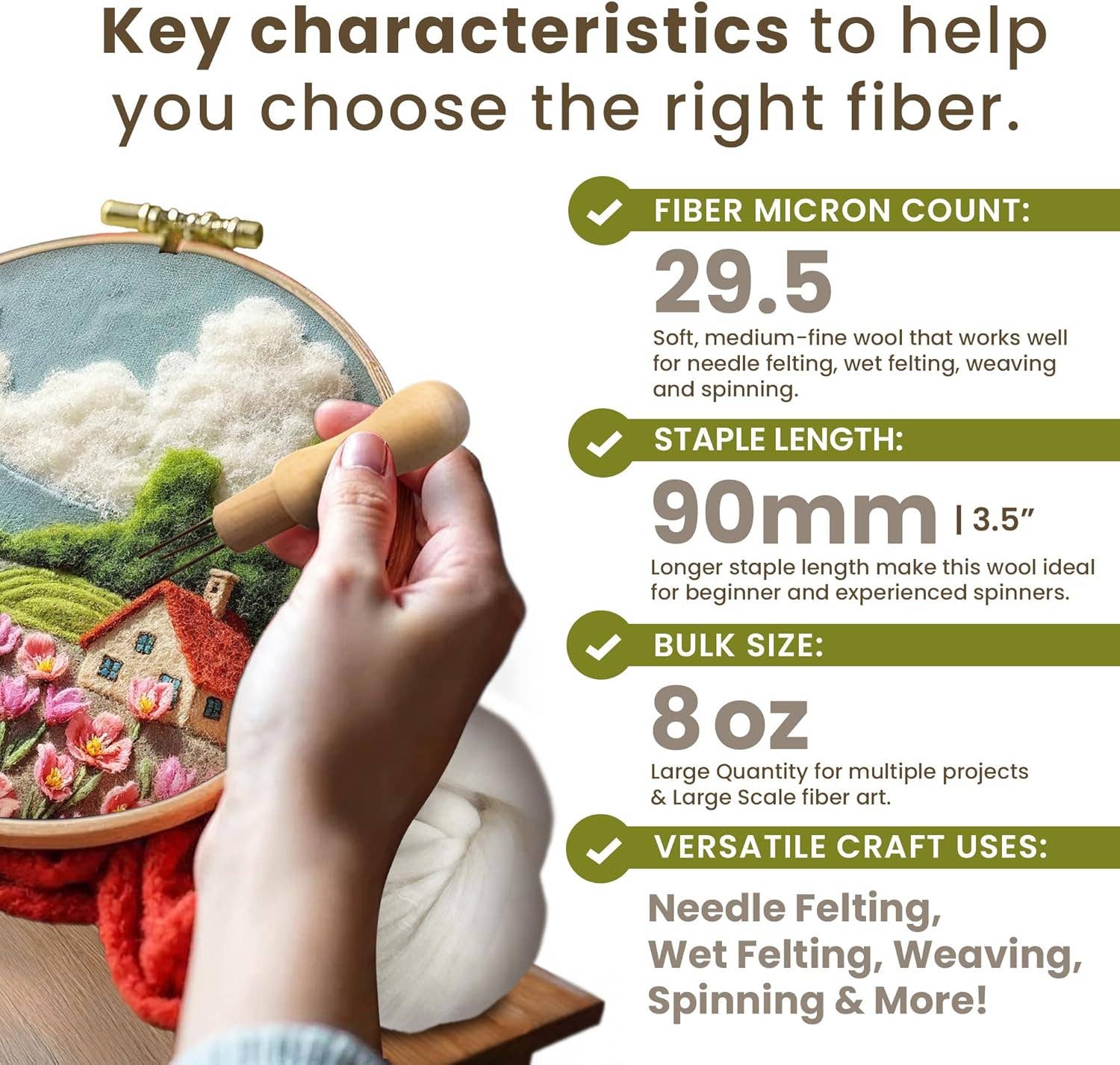 Desert Breeze Distributing - Wholesale Craft Supplies - Corriedale Wool Roving Top, Natural Ecru White, 8 ounces3