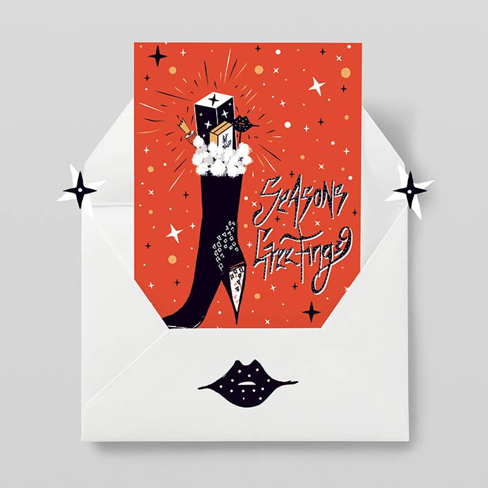 "Saudações Festivas" - Cartão de Natal Ilustrado - Vermelho. por atacado de Kiki Gunn