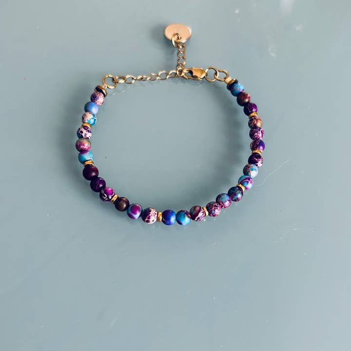 Pulseira feminina de contas de jaspe com miçangas Heishi banhadas a ouro 24k por atacado de Clovers