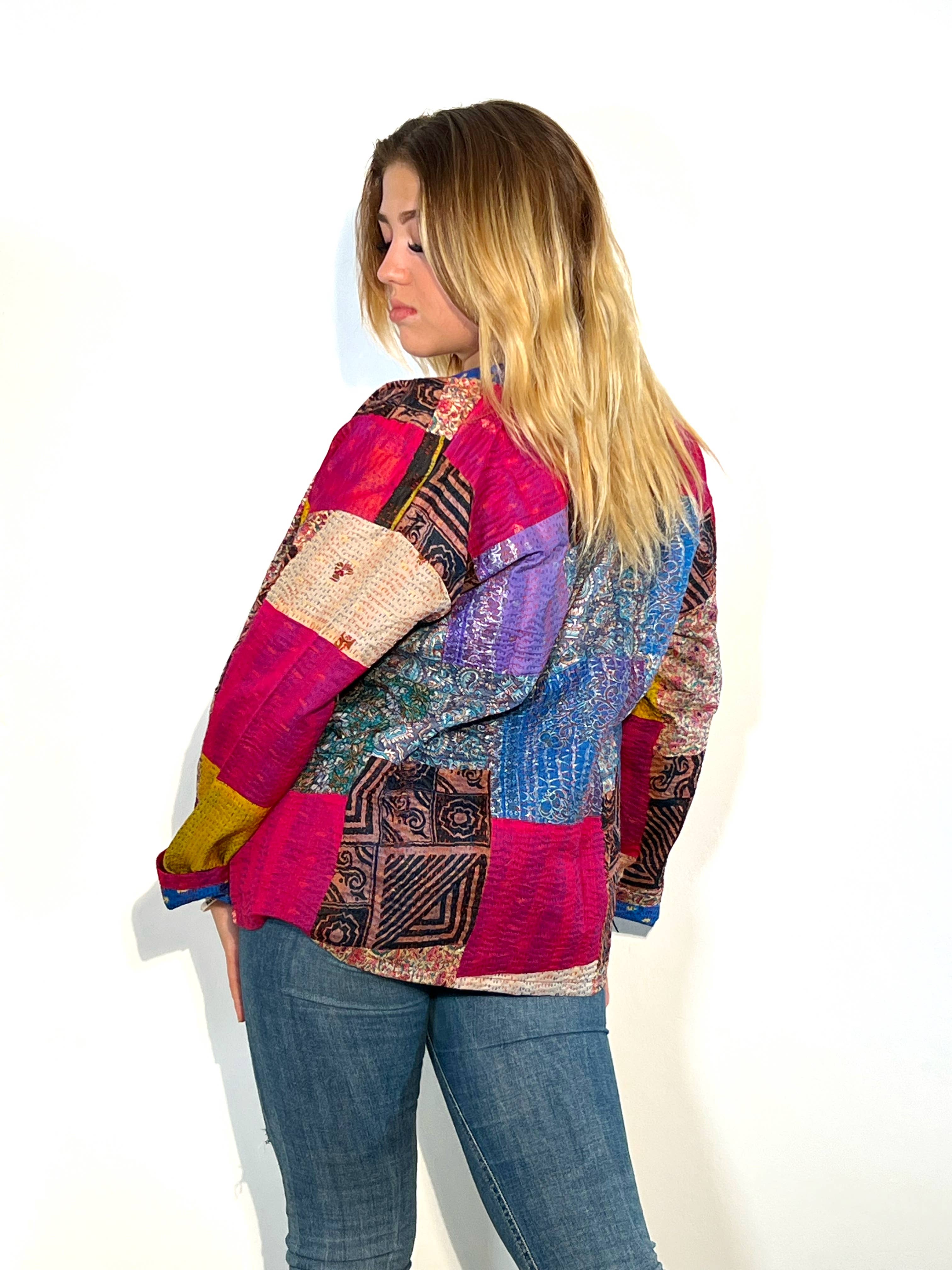 Kinomy - Vente Veste – femme - Veste courte réversible patchwork style kimono6