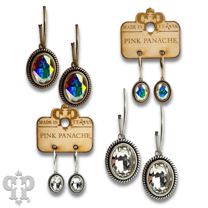 Pink Panache Brands - Wholesale Dangle Earrings - Medium oval crystal drop on small hoop earring