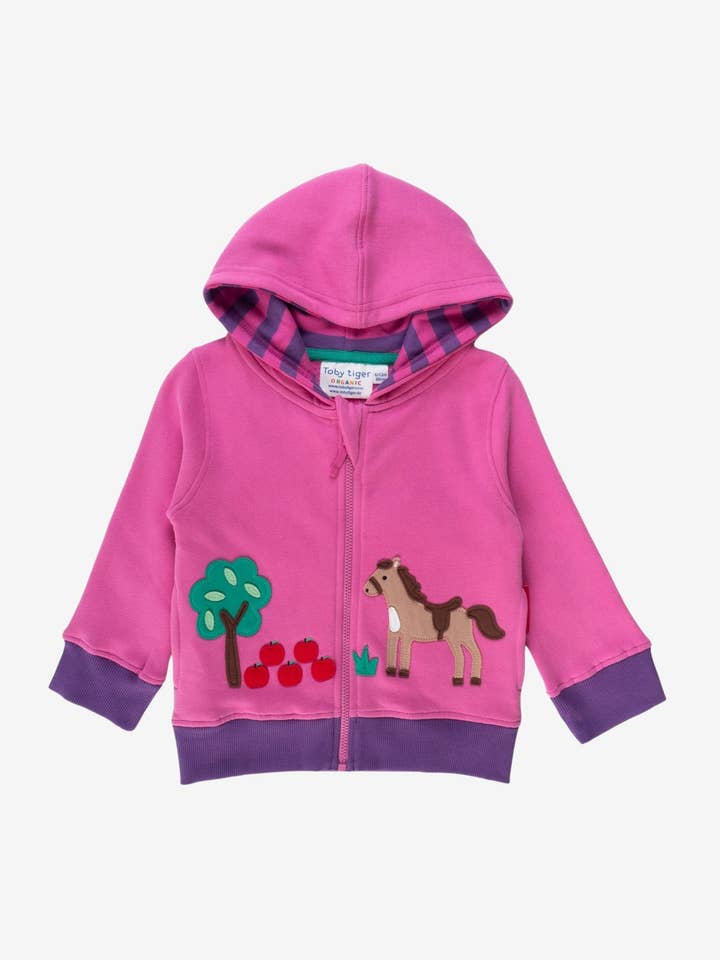 Veste à capuche pour enfants en coton bio avec application de chevaux pour la vente par Toby Tiger GmbH