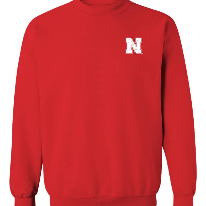 University of Nebraska Huskers Hand Sketched Vive La Fete Impressions Red Crew Neck Sweatshirt for Women for wholesale by Vive La Fete