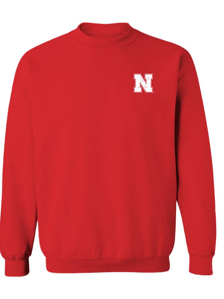Vive La Fete - Wholesale Graphic Sweatshirt - Women's - University of Nebraska Huskers Hand Sketched Vive La Fete Impressions Red Crew Neck Sweatshirt for Women0