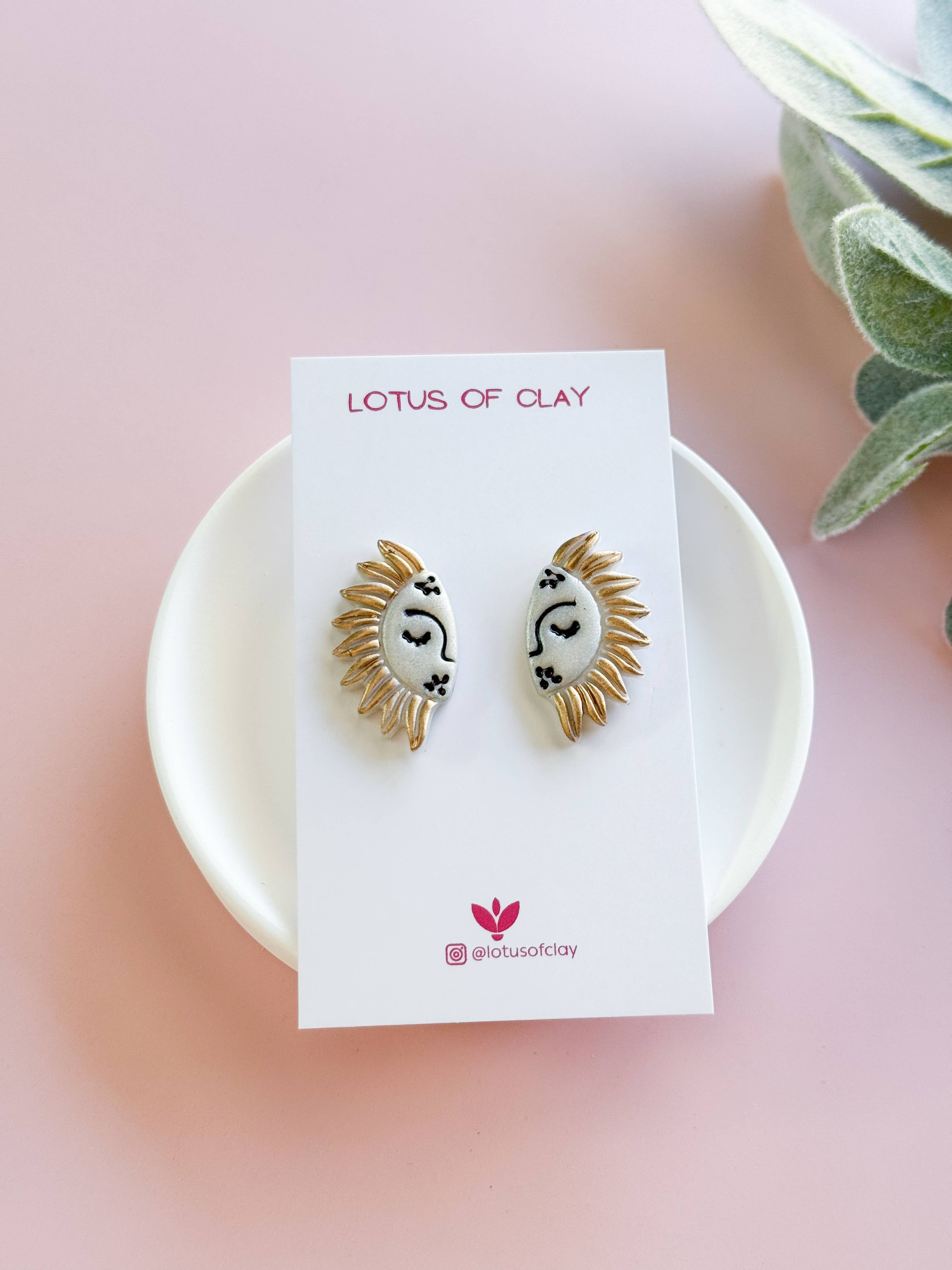 Lotus of clay - Wholesale Stud/Post Earrings - Sun statement stud earrings, handmade celestial sun studs 2