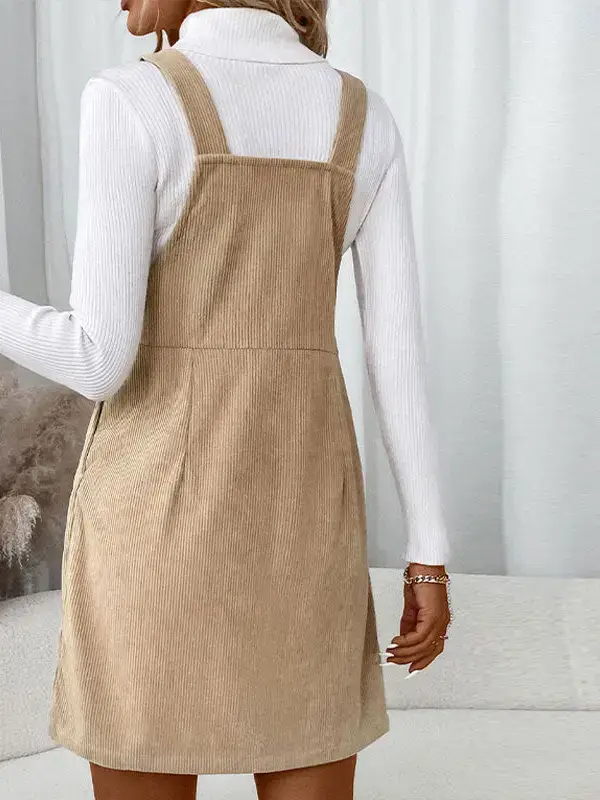 Khaki Vintage Corduroy Overall Dress for Women Casual Style for wholesale on Faire2