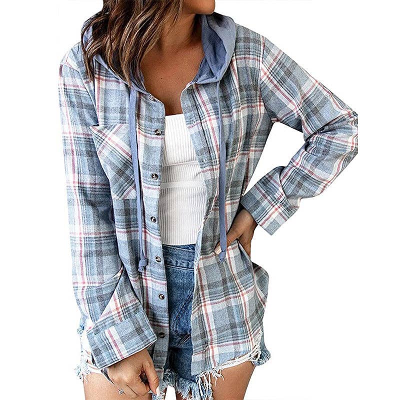 Suhkasana – Großhandel Hemdjacke/Shacket – Damen – Kapuzen-Karohemdjacke - Lässige Oversized Shacket5