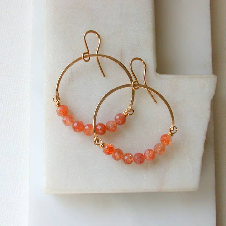 Linda Trent Jewelry - Wholesale Dangle Earrings - Gemstone Hoops. 14k Gold Fill. Choose Stone.