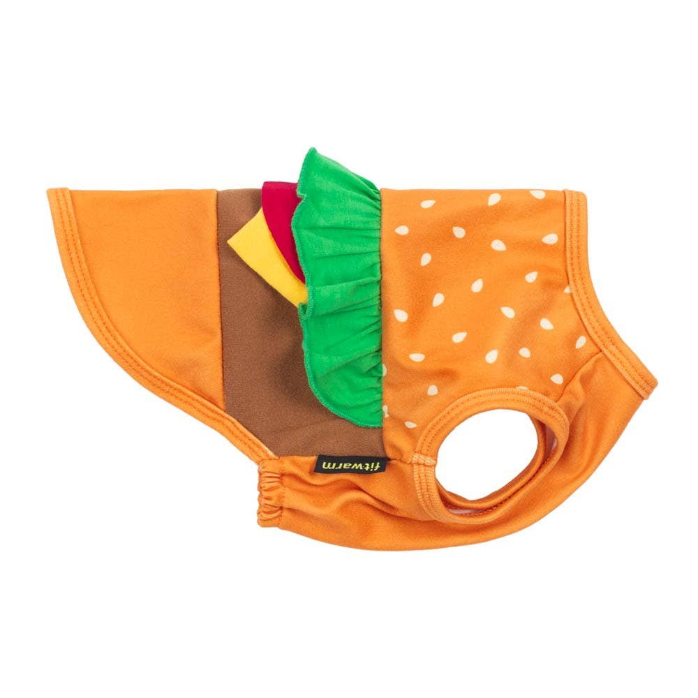 Orange Hamburger Dog Costume for wholesale on Faire3