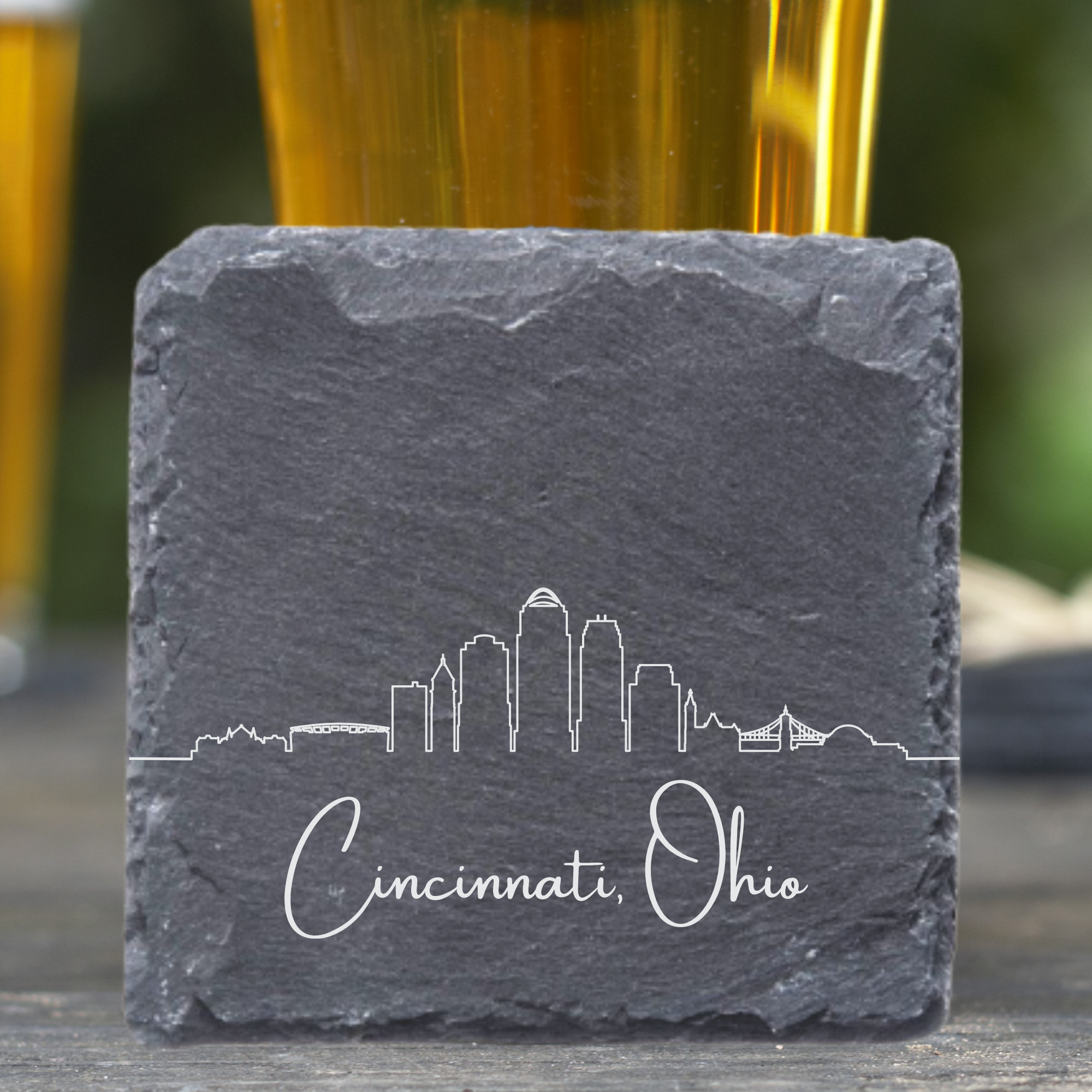Blue Ridge Mountain Gifts - Vente Sous-verre - Cincinnati OH Skyline - Sous-verres en ardoise imprimés aux UV0